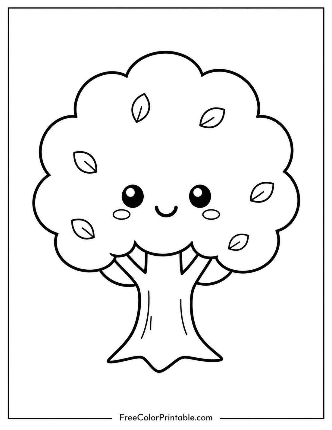 Kawaii smiling tree for coloring Coloring Page — Free Printable — free printable coloring page